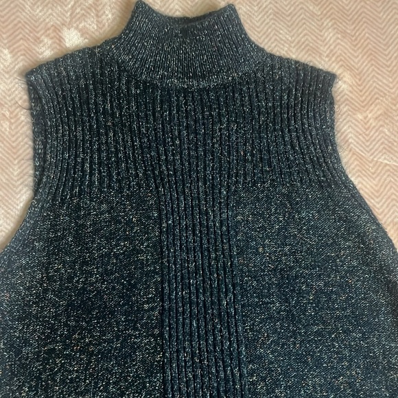 Navy knit turtleneck sleeveless sweater dress with rainbow speckles sz Large - Picture 2 of 9